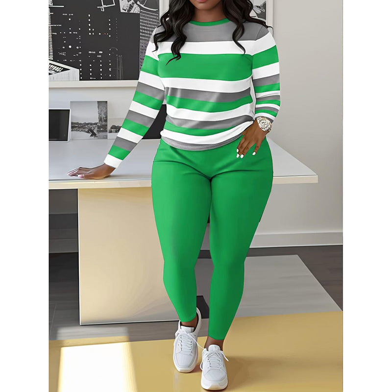 Women’s Cozy 2 Piece Lounge Set – Color Block Tracksuit Jogger Outfit