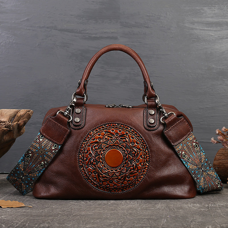 Women's Handbag Cowhide Retro Totem