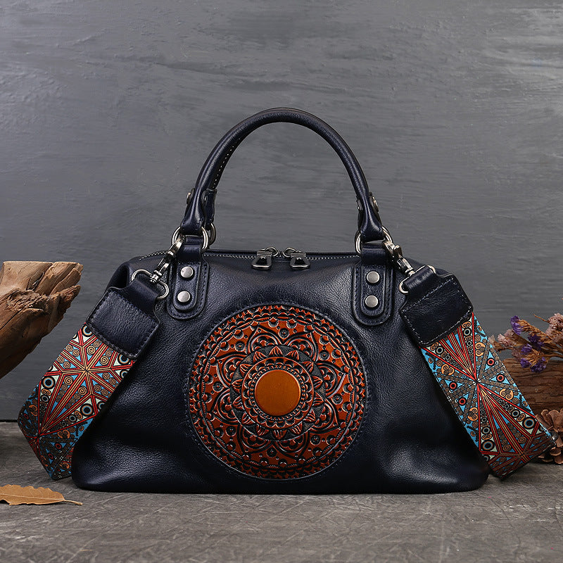 Women's Handbag Cowhide Retro Totem