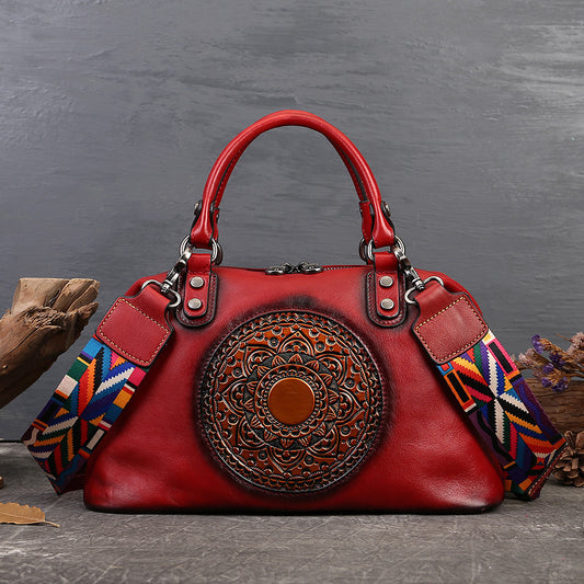 Women's Handbag Cowhide Retro Totem