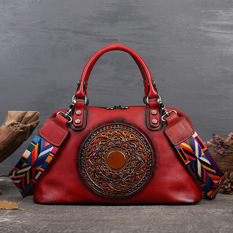 Women's Handbag Cowhide Retro Totem
