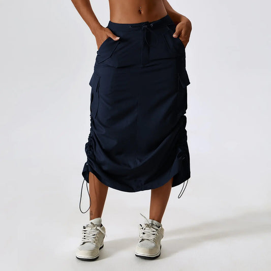 Retro Mid-Length Casual Skirt with Pockets