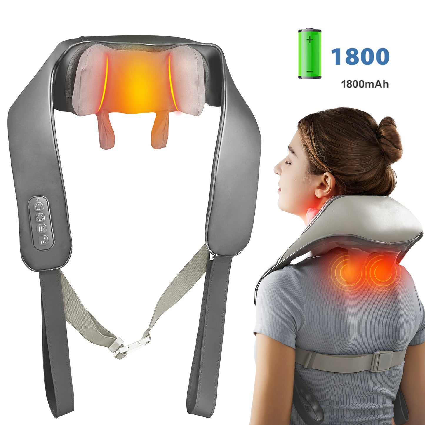 Kneading Shoulder Massager With Heat Therapy 2 Speed Modes Portable Neck Back Pain Relief