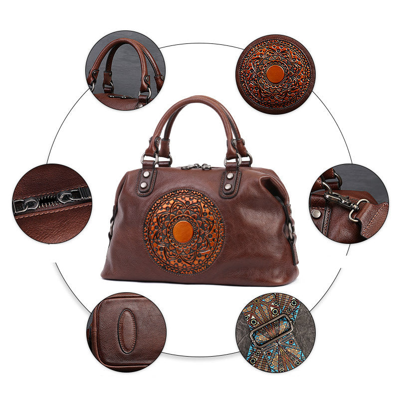 Women's Handbag Cowhide Retro Totem