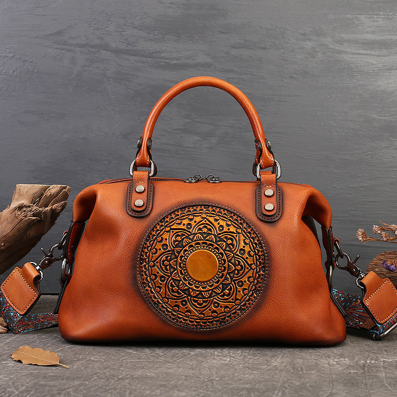 Women's Handbag Cowhide Retro Totem