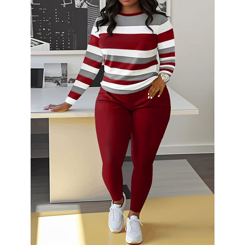 Women’s Cozy 2 Piece Lounge Set – Color Block Tracksuit Jogger Outfit
