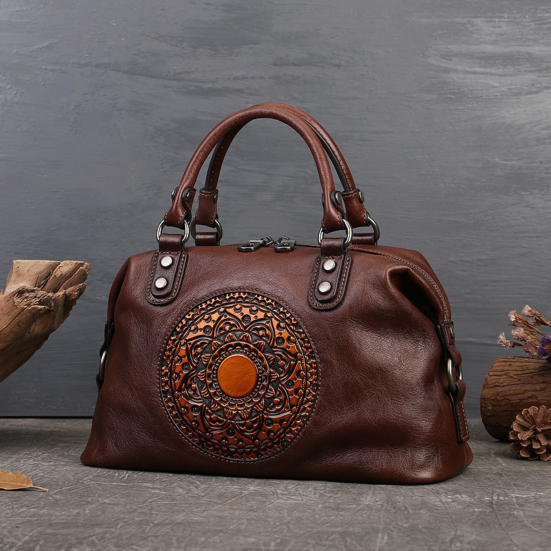Women's Handbag Cowhide Retro Totem