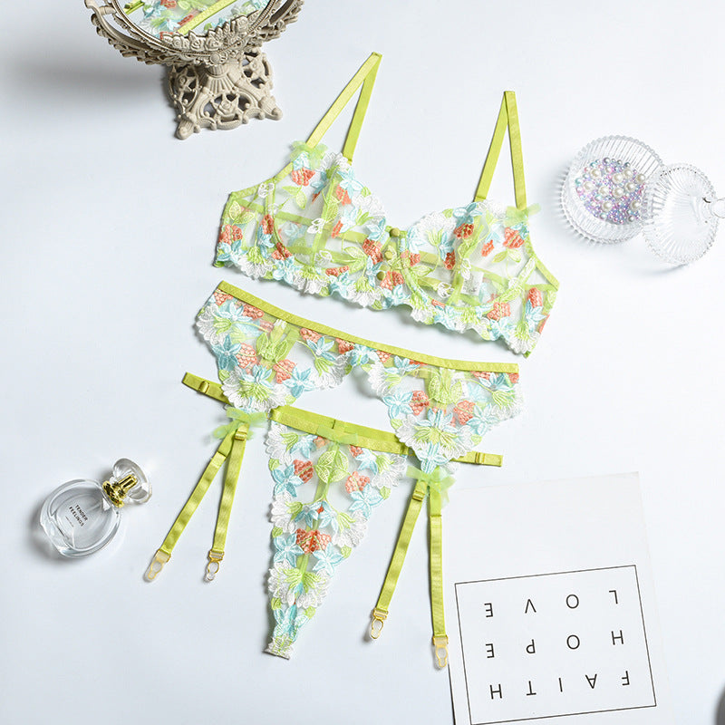 Three-piece Set Of Craft Floral Mesh Underwear