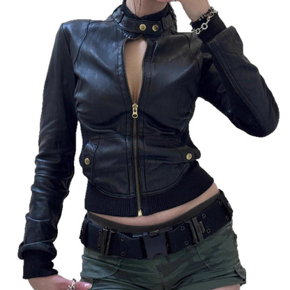 Trendy PU Leather Moto Jacket – Waist Fit, Urban Edge