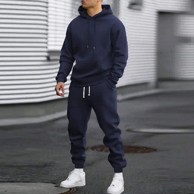 Men's Casual Sports Suit Solid Color Hoodie With Gridles Pants