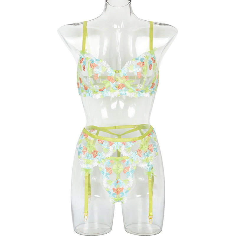 Three-piece Set Of Craft Floral Mesh Underwear