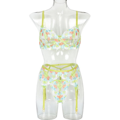 Three-piece Set Of Craft Floral Mesh Underwear