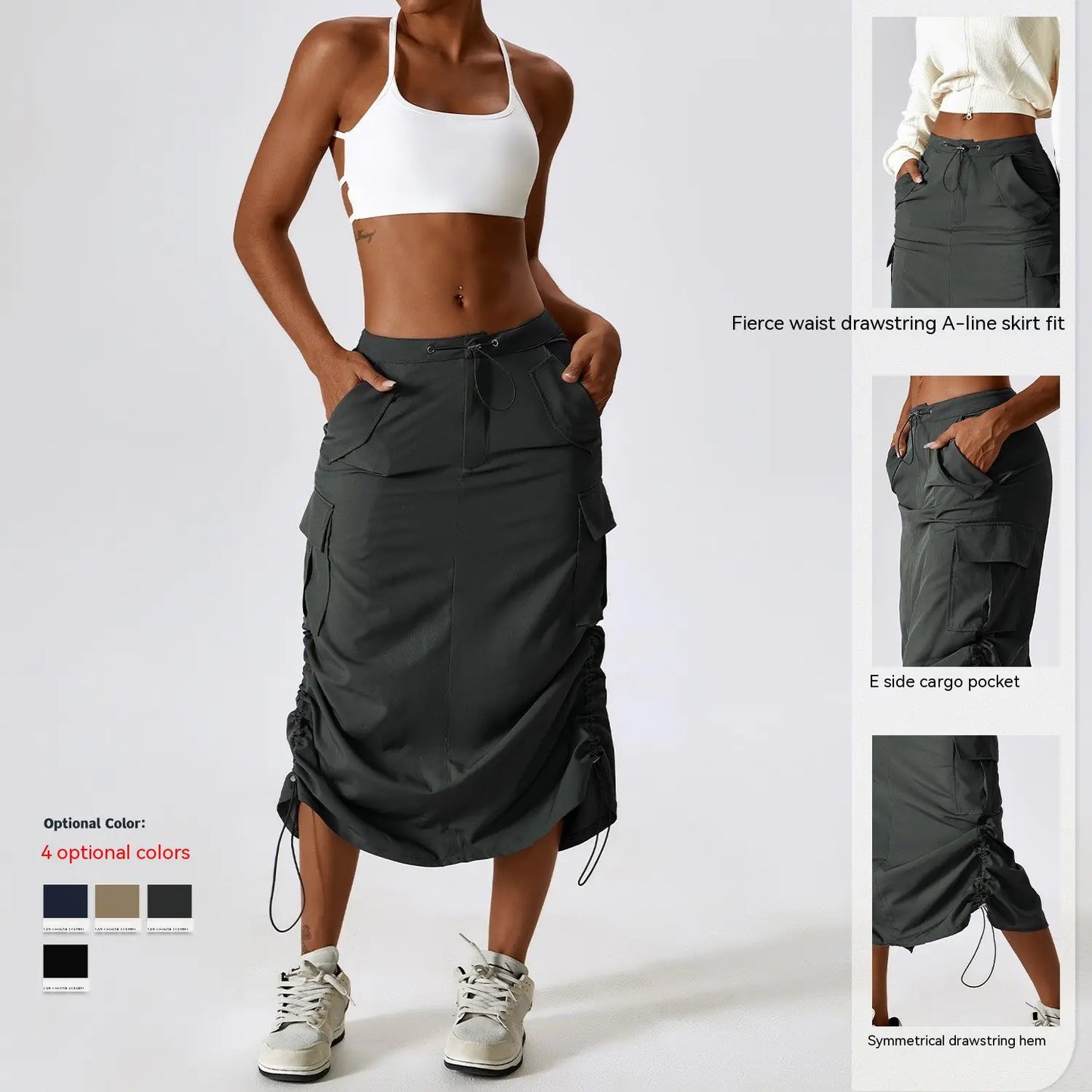 Retro Mid-Length Casual Skirt with Pockets