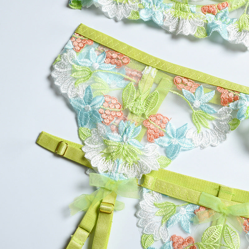Three-piece Set Of Craft Floral Mesh Underwear