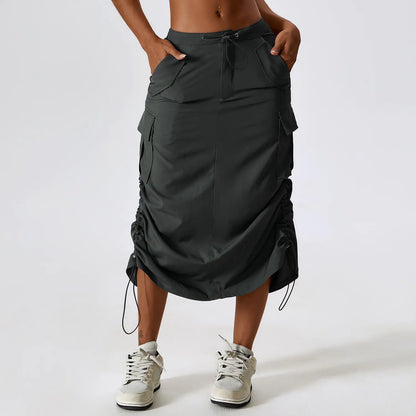Retro Mid-Length Casual Skirt with Pockets