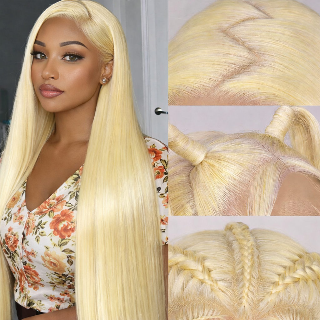 613 Blonde Hair Silky Straight 13X4 Transparent Lace Front Wig