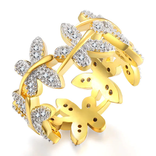 Butterfly Points Women's Real Gold Flower Ring