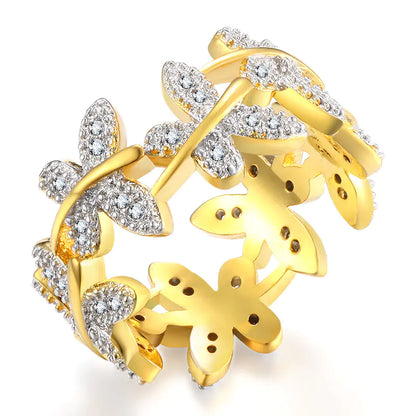 Butterfly Points Women's Real Gold Flower Ring