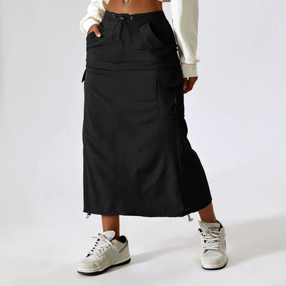 Retro Mid-Length Casual Skirt with Pockets