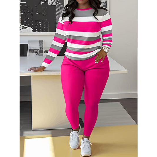Women’s Cozy 2 Piece Lounge Set – Color Block Tracksuit Jogger Outfit
