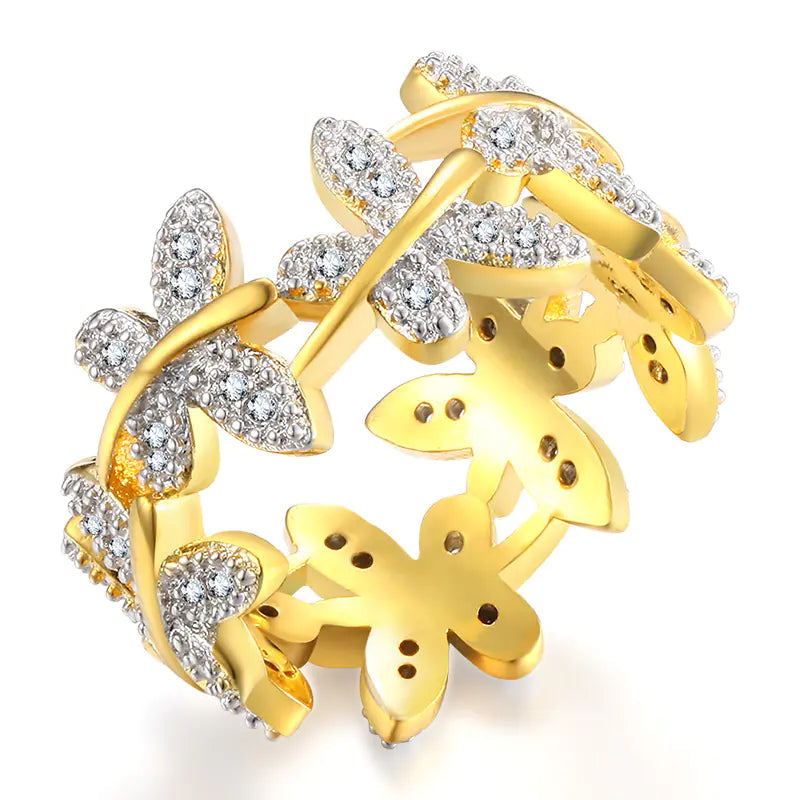 Butterfly Points Women's Real Gold Flower Ring
