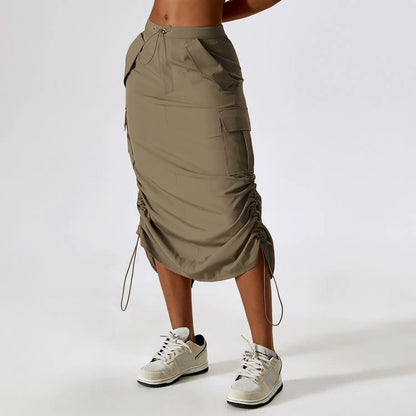 Retro Mid-Length Casual Skirt with Pockets