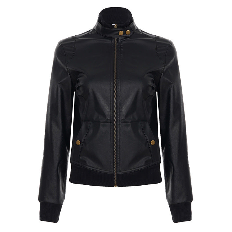 Trendy PU Leather Moto Jacket – Waist Fit, Urban Edge