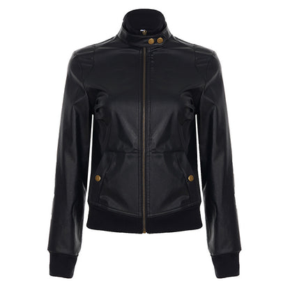 Trendy PU Leather Moto Jacket – Waist Fit, Urban Edge