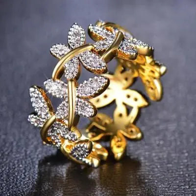 Butterfly Points Women's Real Gold Flower Ring